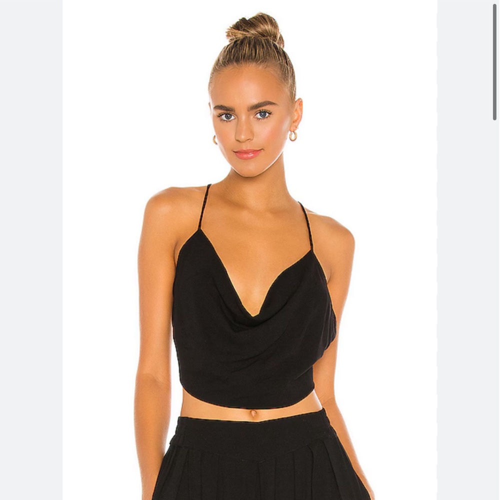 Indah Polina Solid 70s Cowl Neck Cami in Black